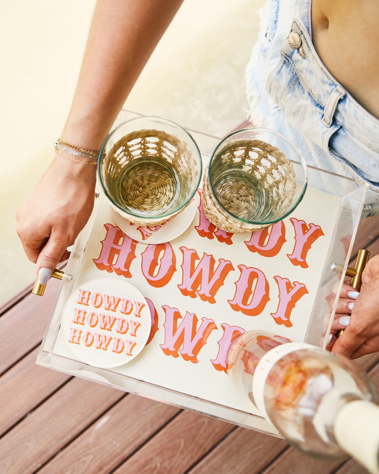 Howdy Acrylic Tray With Gold Handles